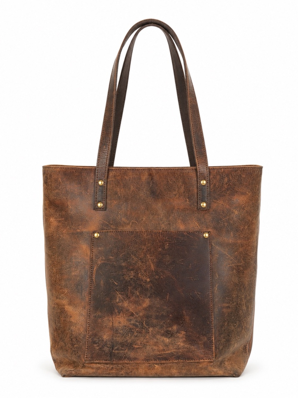 S-ZONE Crazy Horse Leather Tote Bag Brown Large Zip Top Shoulder Bag